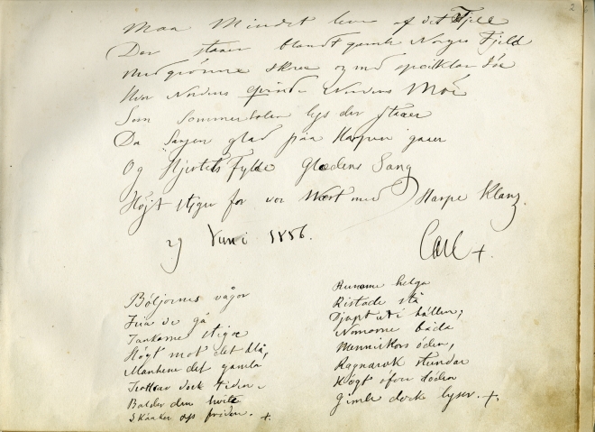 Den første siden i gjesteboka fra Sarabråten, datert 29. juni 1856. 