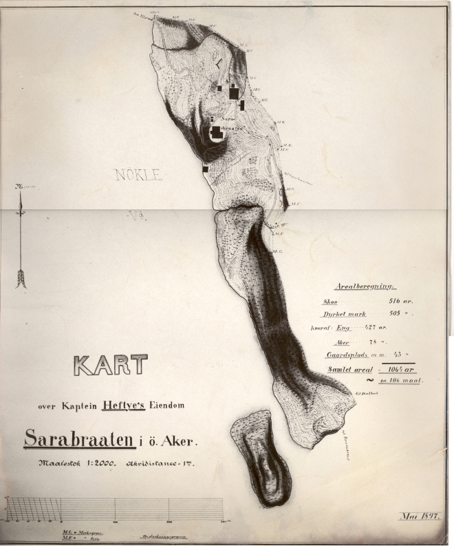 Kart over kaptein Heftye's Eiendom Sarabraaten i ö Aker, 1897